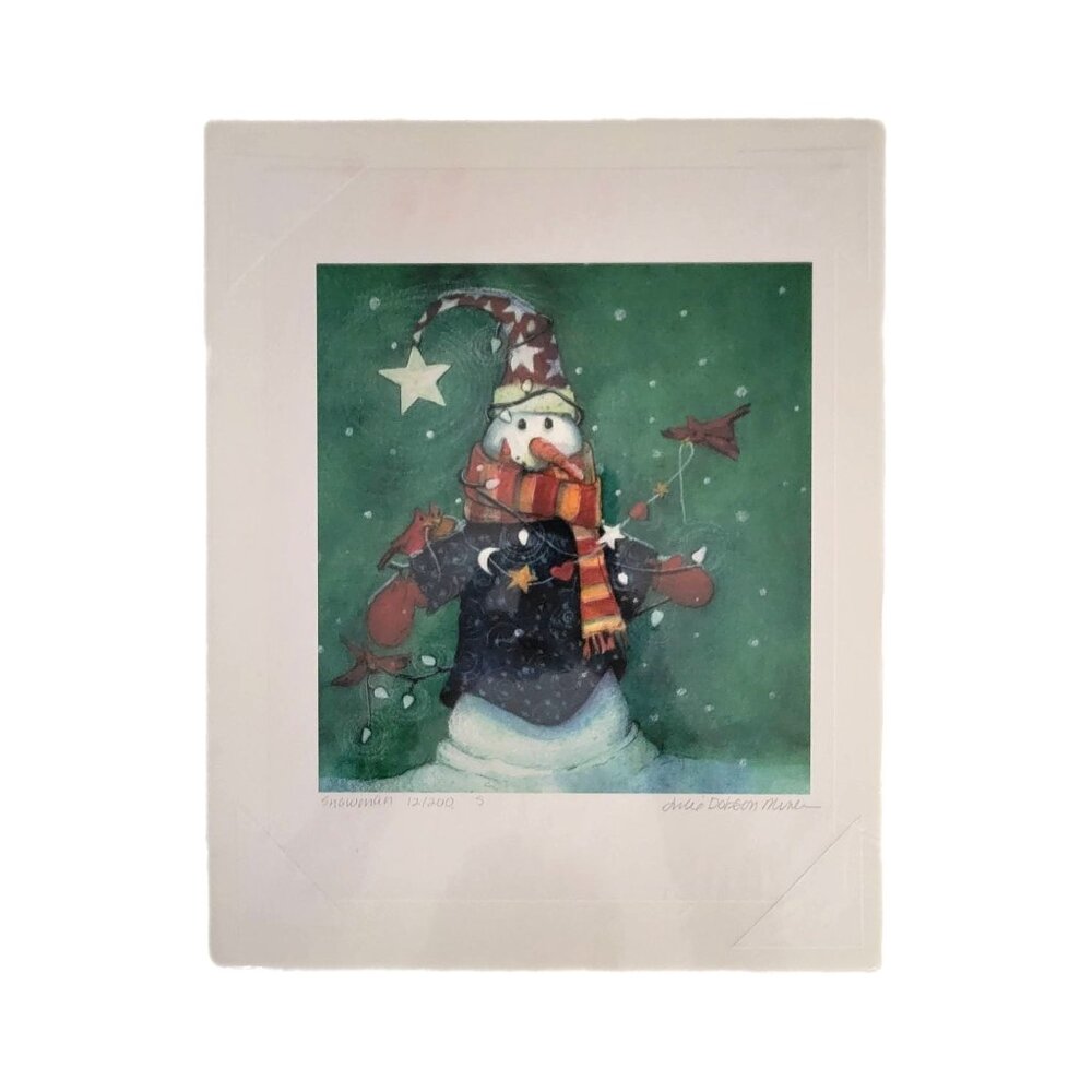 Holiday Art Print "Snowman" by Julie Dobson Miner Numbered 12/200 Signed Matted